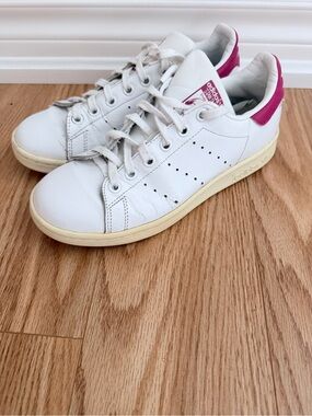 adidas White & Pink Stan Smith Sneakers, size 4